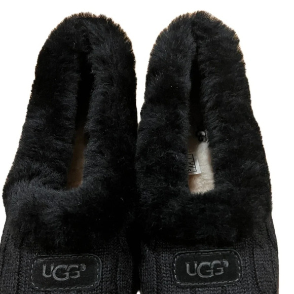 UGG Black Rylan Cable Knit Slippers Shoes Size 6 - Picture 3 of 8